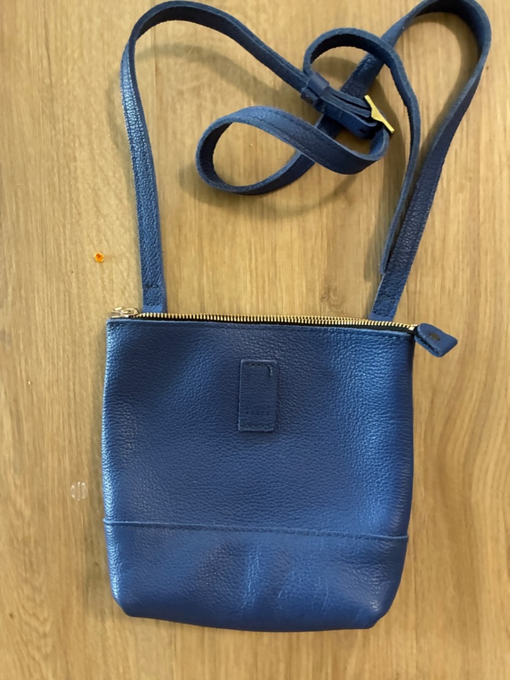 Portland Leather Navy Pebbled Leather Crossbody with Gold Hardware
